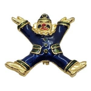 Vintage Enameled Goldtone and Blue Clown Brooch Pin